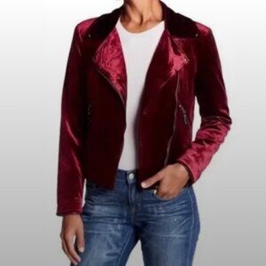 Belle Badgley Mischka Cranberry Velvet Moto Jacket - L